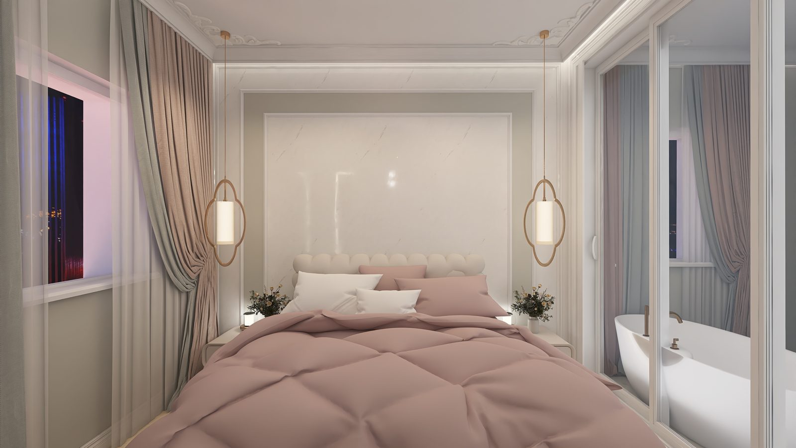 Schlafzimmer in Altrosa